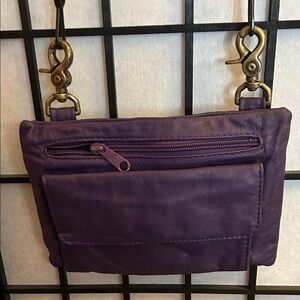 Purple Leather Crossbody Purse with Front Zip and Flap Pocket